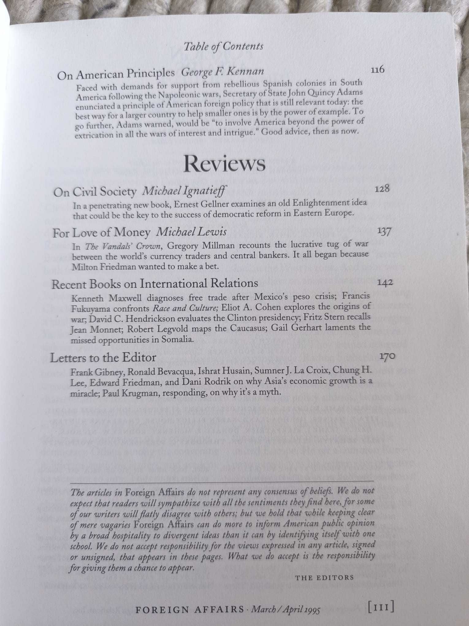 Revista "Foreign Affairs" March/April 1995 Volume 74, Number 2