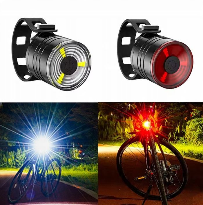 Lampka rowerowa przód tył LED COB lampki do roweru zestaw lampek 80lm