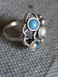 Artystyczny piękny pierścionek z kamieniami 925 srebro próba
