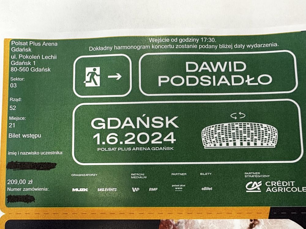 Bilet na koncert Dawida Podsiadło Gdansk