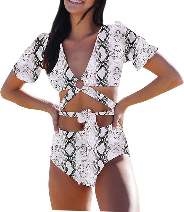 Роздільний купальник зі зміїним принтом