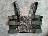 Bralet crop top pasy cekiny czarny srebrny boohoo  s m L xl club