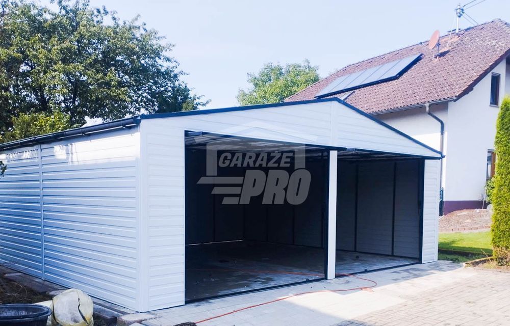 Garaż blaszany 7x6  biały 2x brama uchylna Dach dwuspadowy  GP196