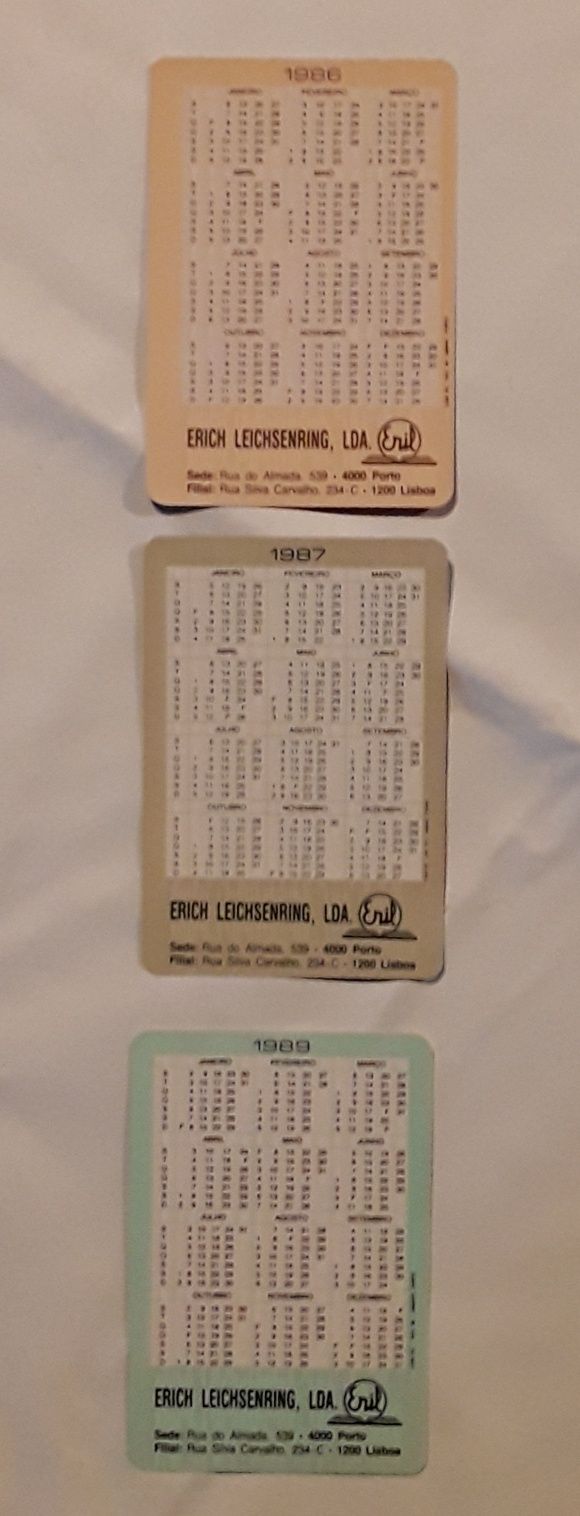 Calendários de bolso Pelikan - 1986, 1987, 1988, 1989
