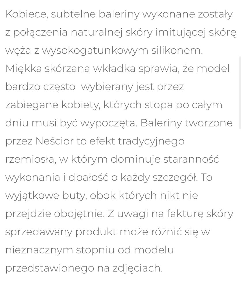 Baleriny skórzane NEŚCIOR • wzór skóra węża silikon • rozm.40