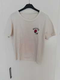 T-shirt koszulka biała Hollister z róża basic croptop s