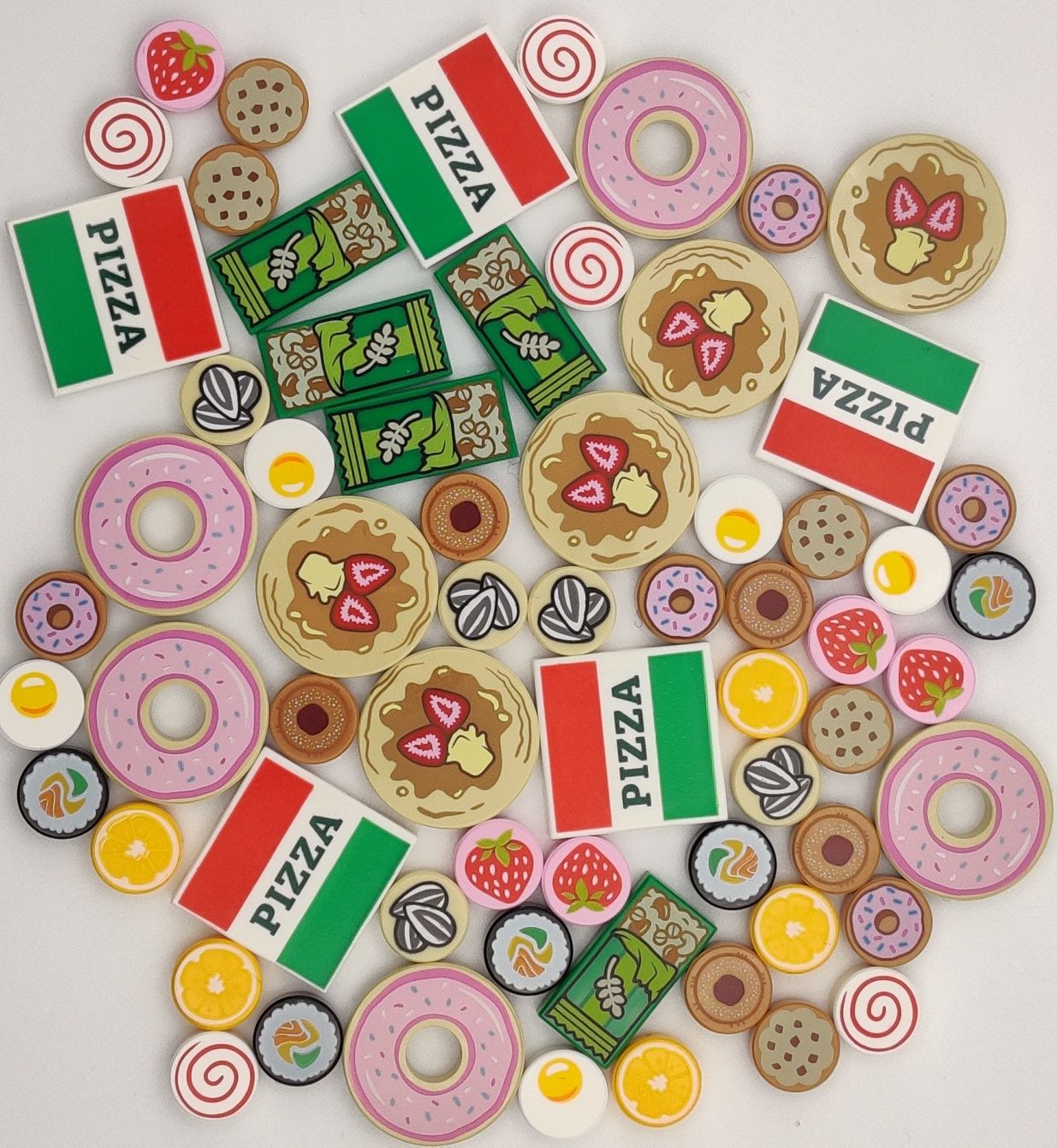 LEGO pakiet jedzenie - pizza donut sushi pomarańcza ciastko