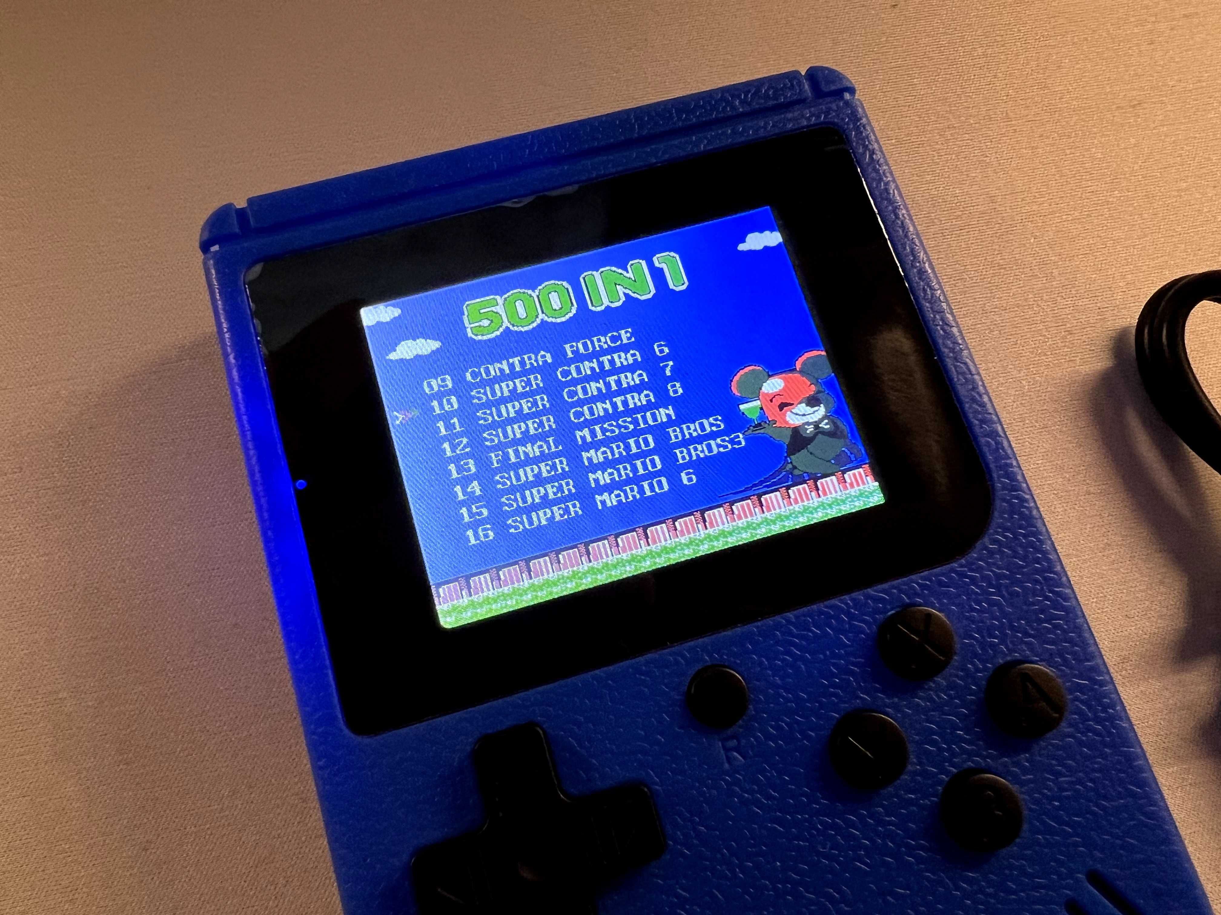 Consola de jogos portátil com 500 jogos, bateria, LCD Colorido, Azul