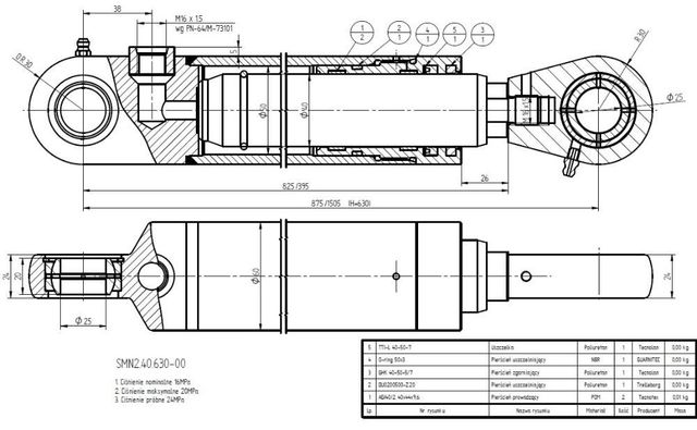 Siłownik hydrauliczny skok wysuw 630 mm TUR ŁADOWACZ - fakt VAT