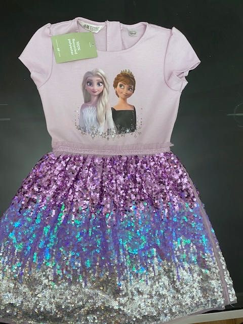 Elsa, Elza, Frozen, Kraina Lodu, cekiny, CEKINOWA HM 122/128 NOWA