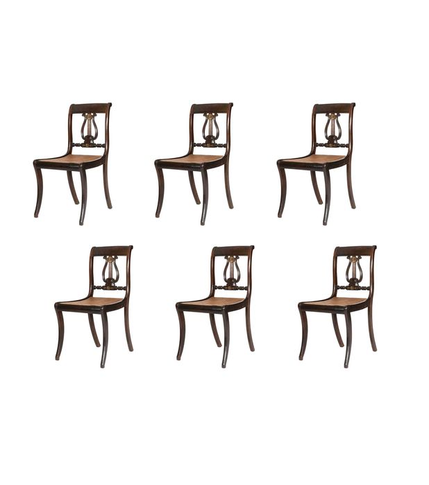 Conjunto Seis Cadeiras Jantar Inglesas, Estilo Sheraton, Século XIX