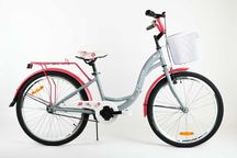 Rower dziecięcy miejski Flowers koła 24" Szaro-Koralowy