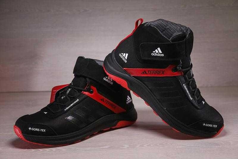 Зимние кроссовки ADIDAS TERREX (A-7) кожаные черно-красные р-ры:41-45