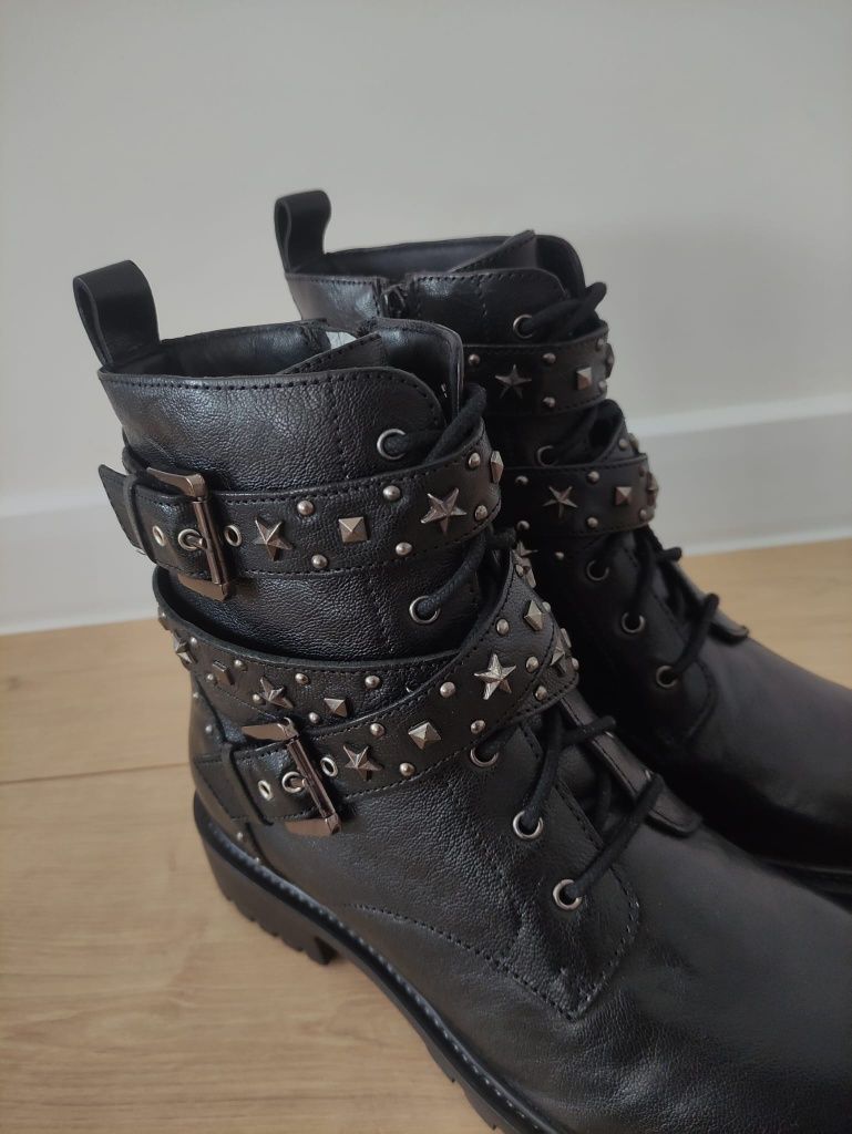 Bata Skórzane Botki Damskie 37 Czarne Nowe