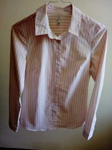 Camisa às riscas rosa / branca (Stradivarius)