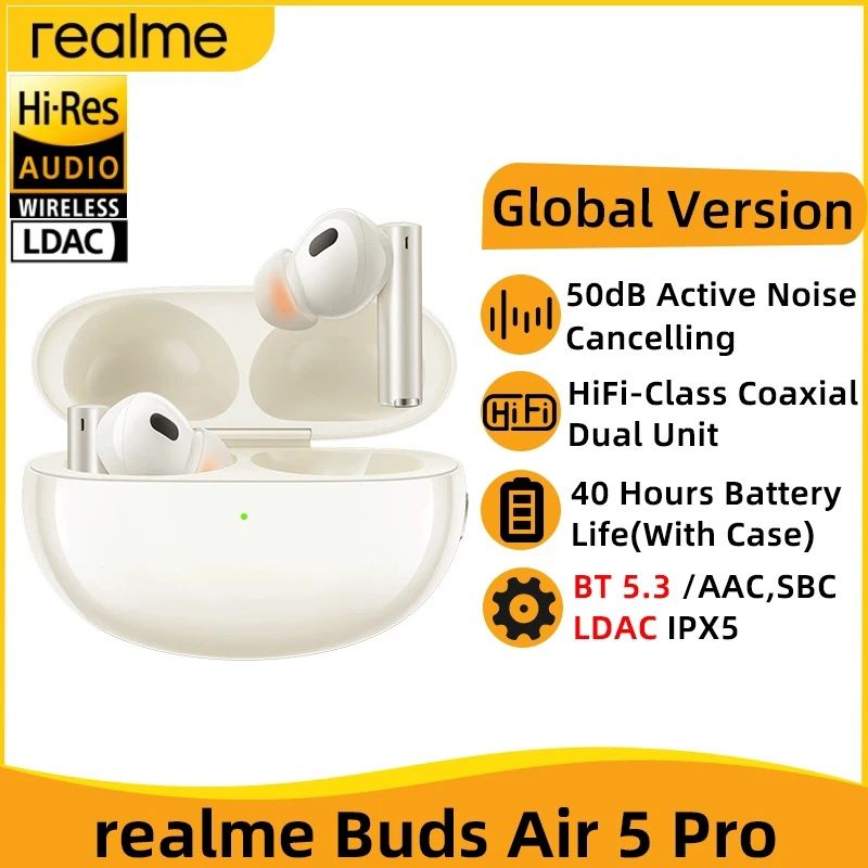 Бездротові навушники Realme Buds Air 5 Pro Beige (Global Version)