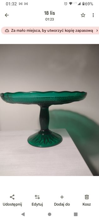 Patera tortownica Wieńce Girlandy HSG Ząbkowice szkło kolor Szmaragdow