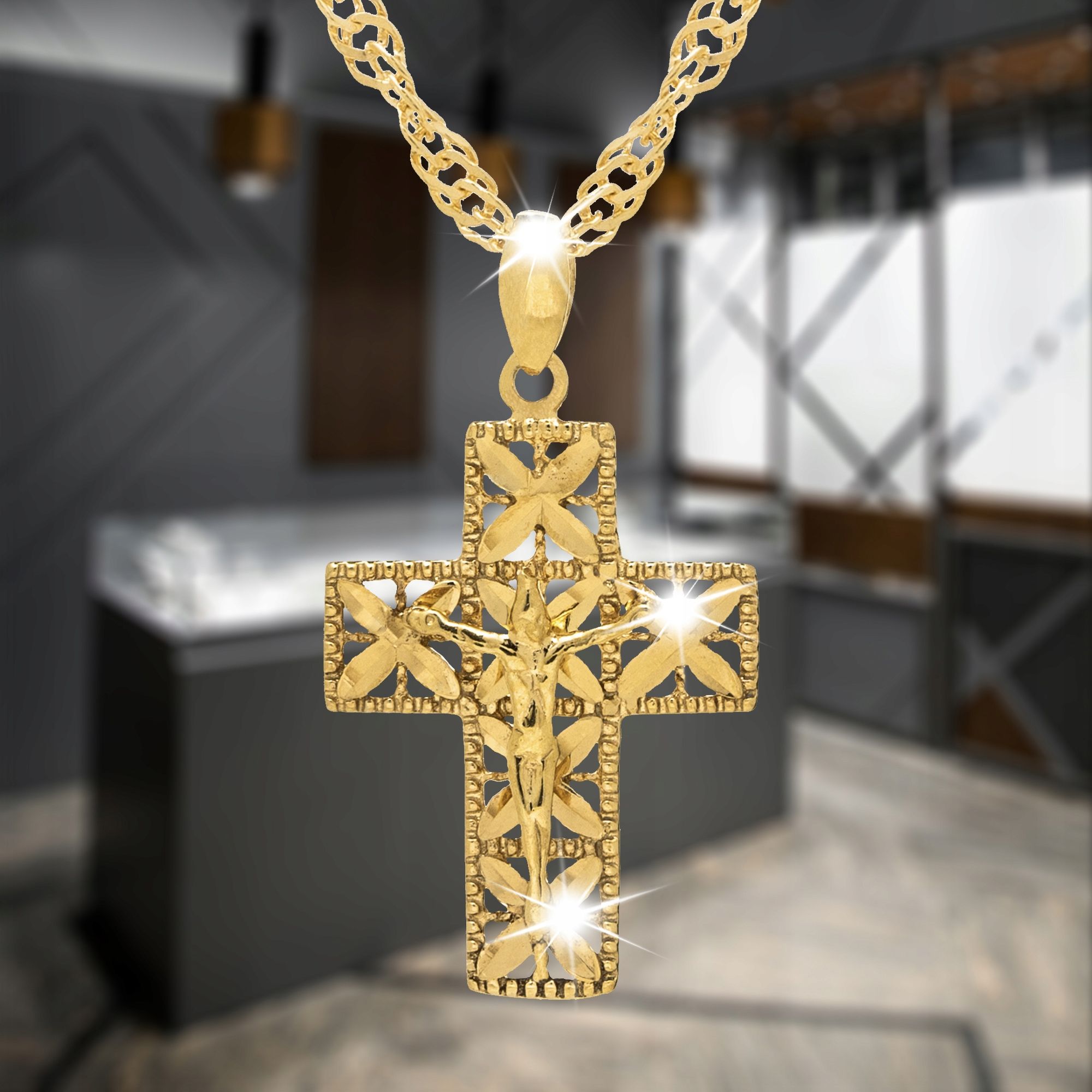 Złoty Łańcuszek+krzyżyk Srebro 925 Komunia Chrzest