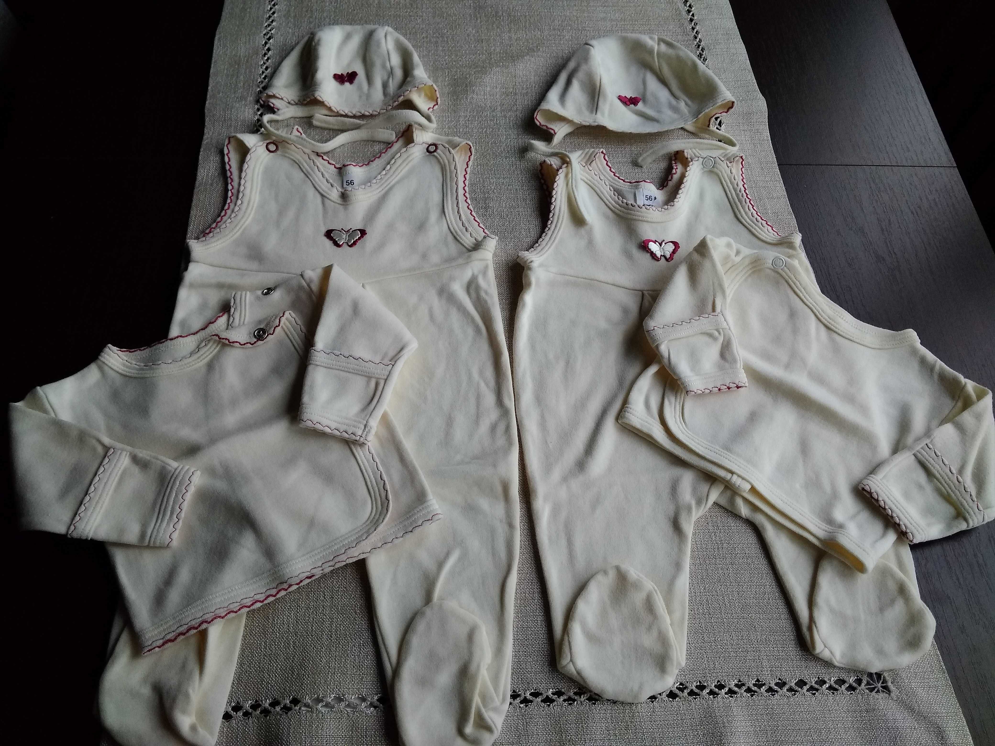 Komplety niemowlęce (śpiochy, kaftanik, czapka) - 2 szt. rozm. 62