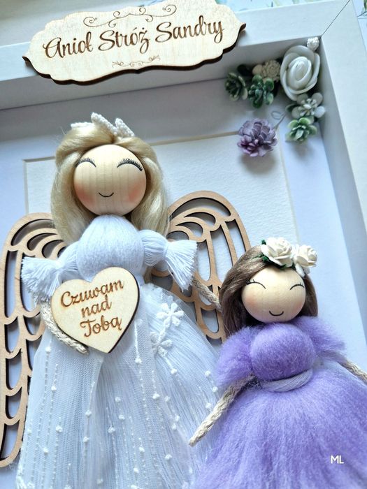 Ramka Aniołek, makrama, roczek, Komunia, Chrzest, Urodziny