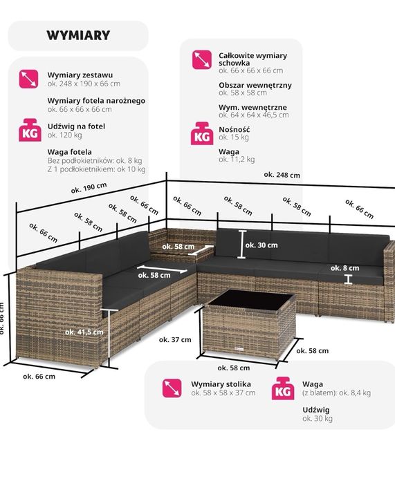 Wyprzedaz zimowa! Piekne meble tarasowe 6-8 osobowe - 50% Okazja