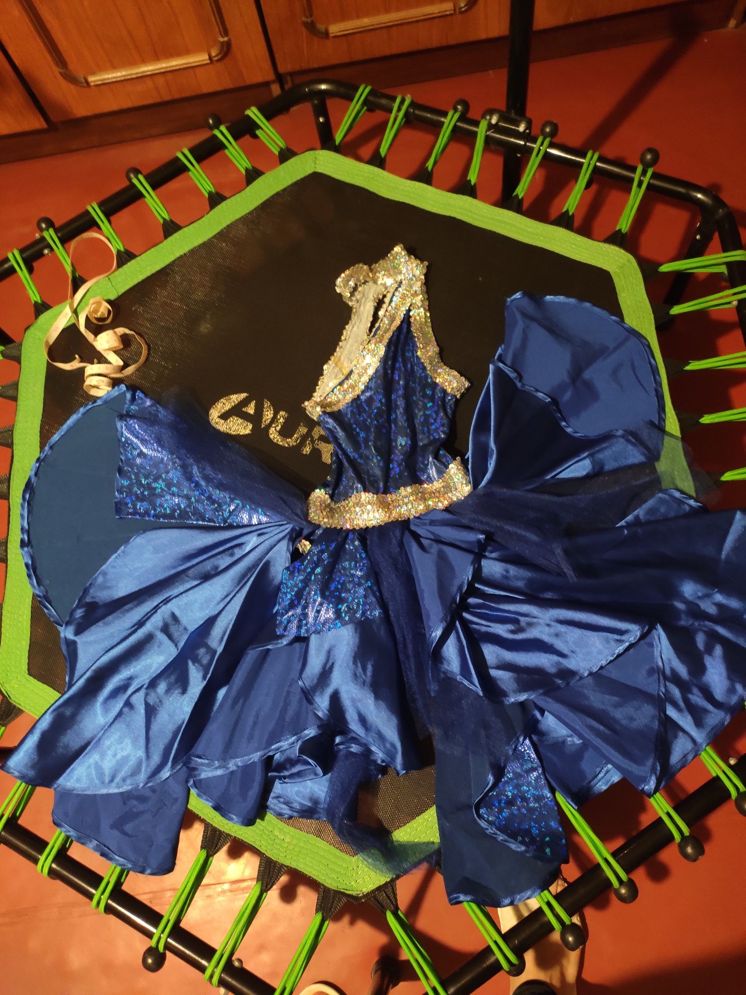 Платье с боди синее для латины, праздничное