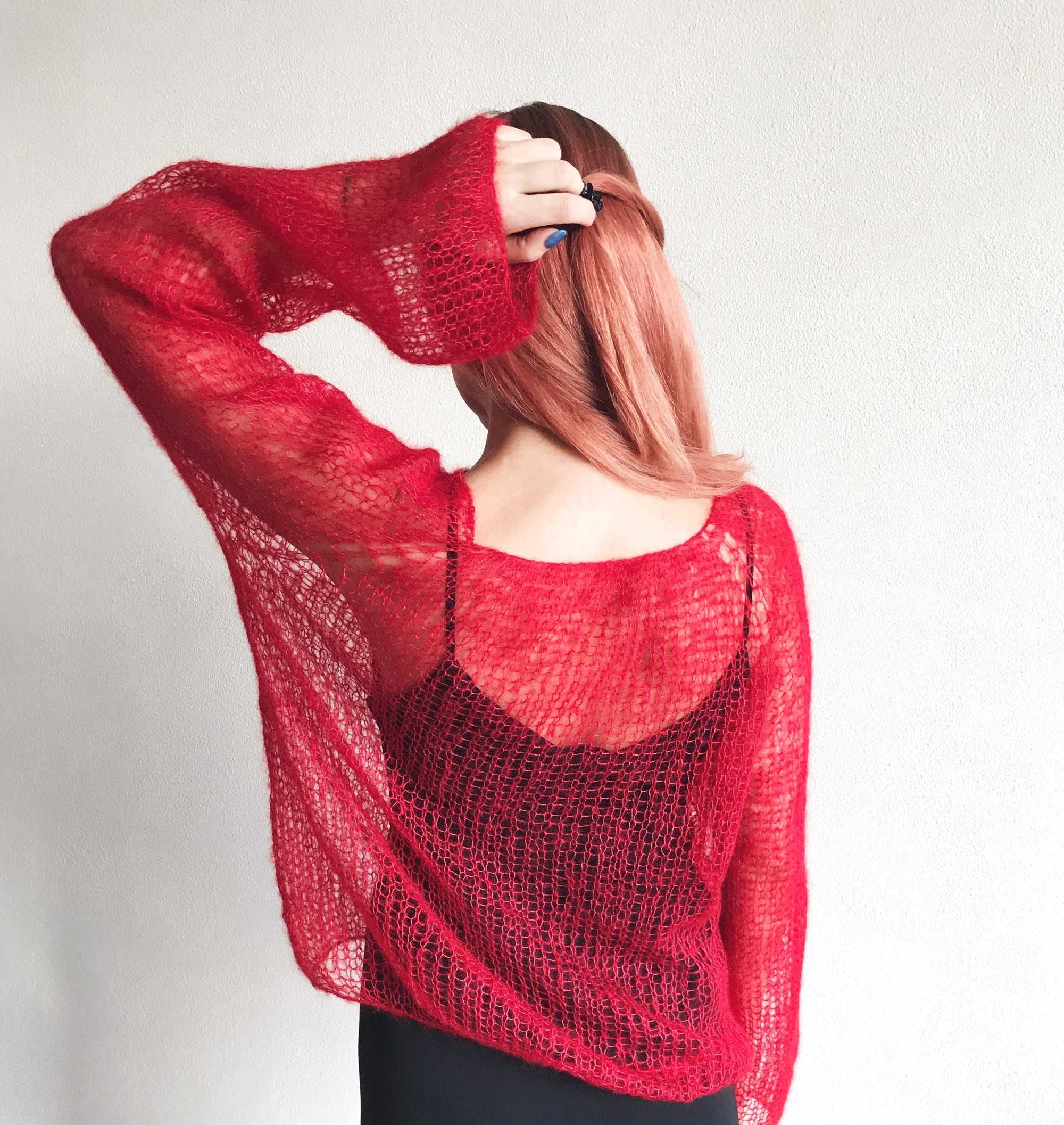 Camisola feita a mao. Oversized Red Kid Mohair and Silk Sweater.