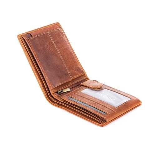 Poziomy brązowy portfel męski skórzany z RFID J Jones