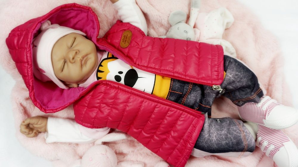 3-6 m-KAMIZELKA Ocieplacz z kapturem na jesień RÓŻOWA Bezrękawnik