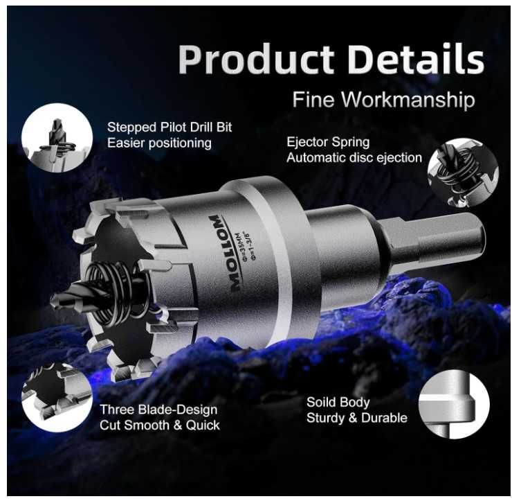 Otwornica do metalu 120mm + wiertła prowadzące Mollom