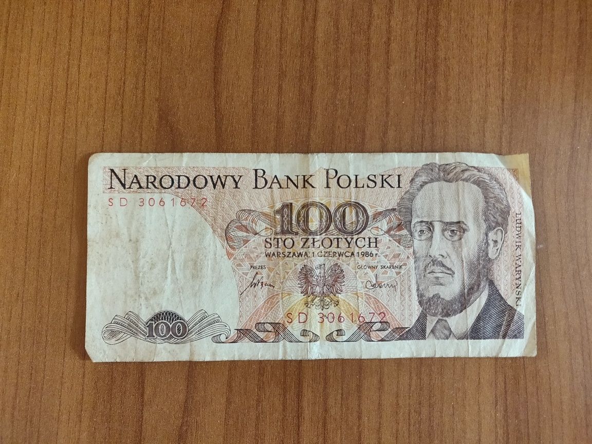 100 złotych 1986 seria SD stan UNC LUDWIK WARYŃSKI