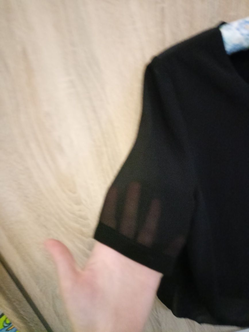 Bluzka czarna z krótkim rękawem asymetryczna XXL 44