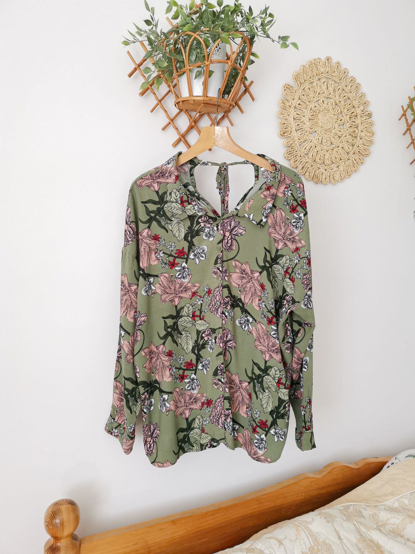 Zielona koszula w kwiaty luźna oversize XL, XXL wiskoza