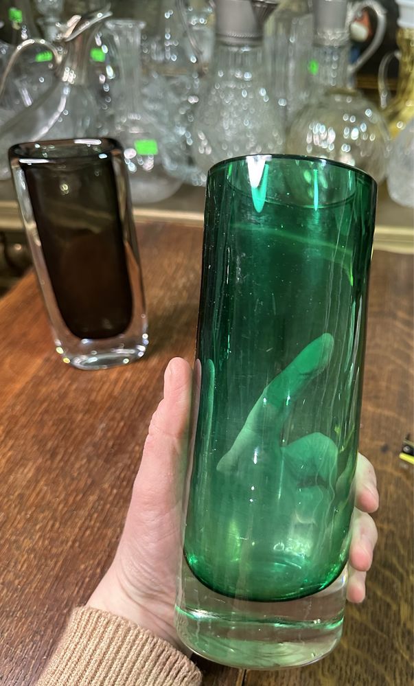 Wazon szklany ciężki szkło kolorowe zielony dekoracja 100