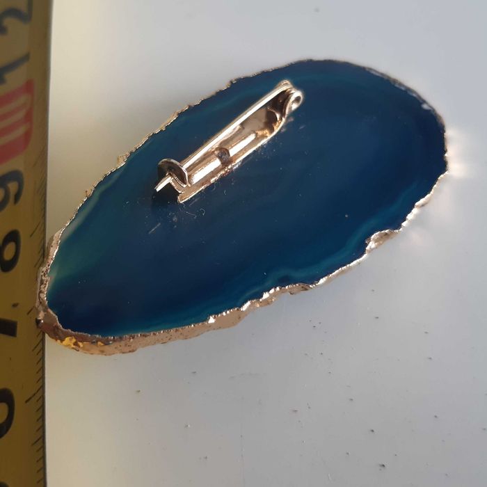 Alfinete de Lapela Peito Ágata Azul borda Folheada a Ouro