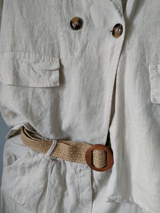 Garnitur len bawełna lniany żakiet chinosy  komunia wesele lato upały