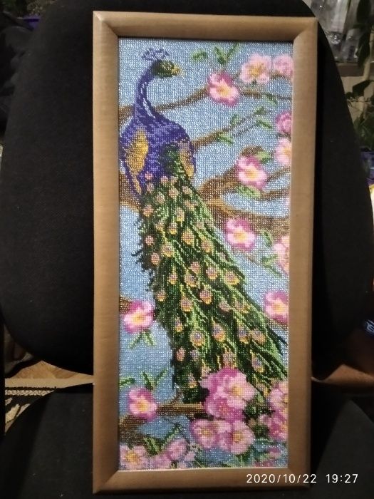 Картина ПАННО "Павлины" 2 варианта.: Часы!  бисером.Полная зашивка!