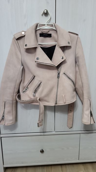 Skórzana zamszowa różowa ramoneska Zara. Rozmiar S. Stan bdb