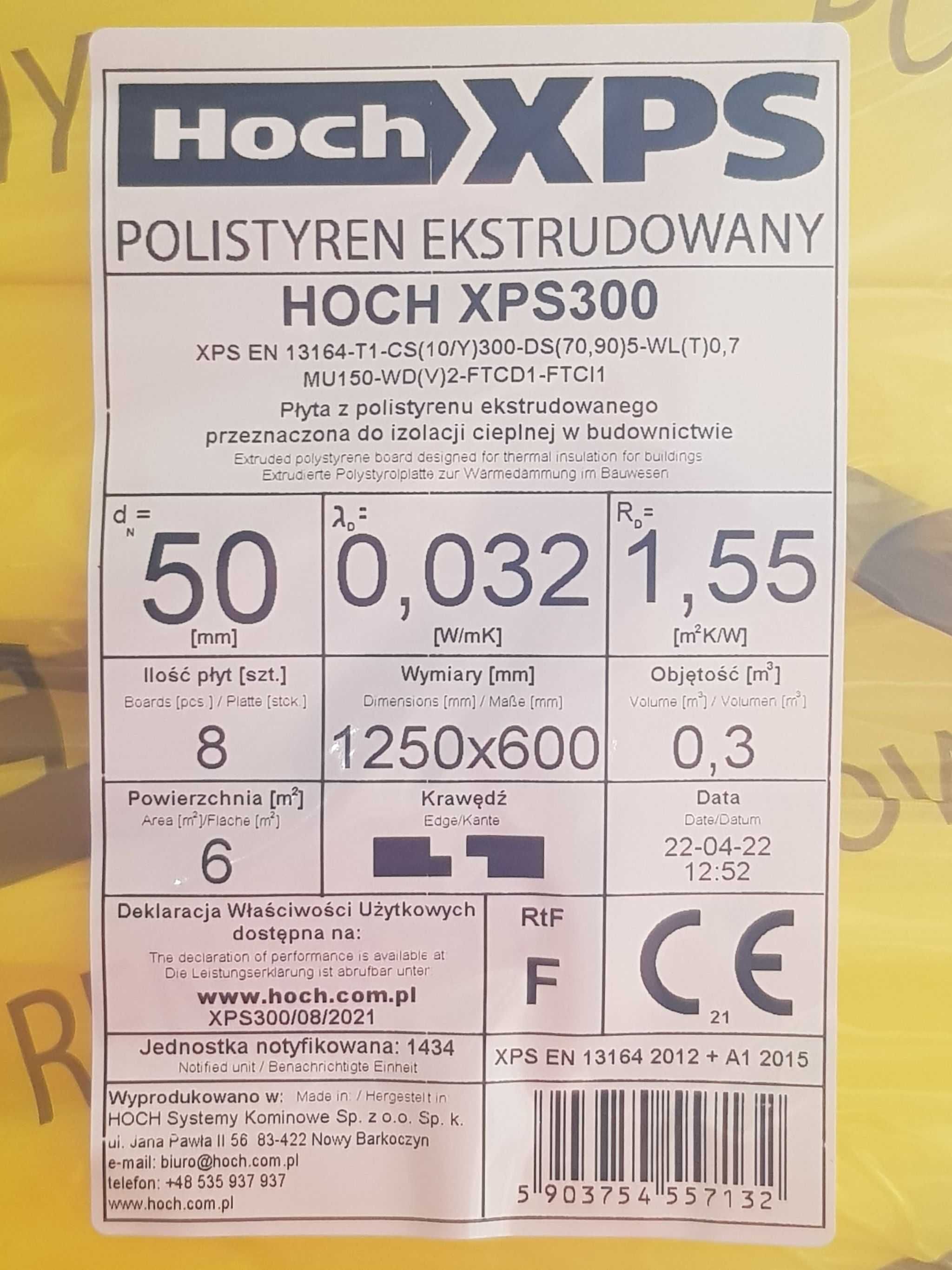 XPS Płyta HOCH XPS 300 125x60 gr 5cm - 14,50 zł / szt