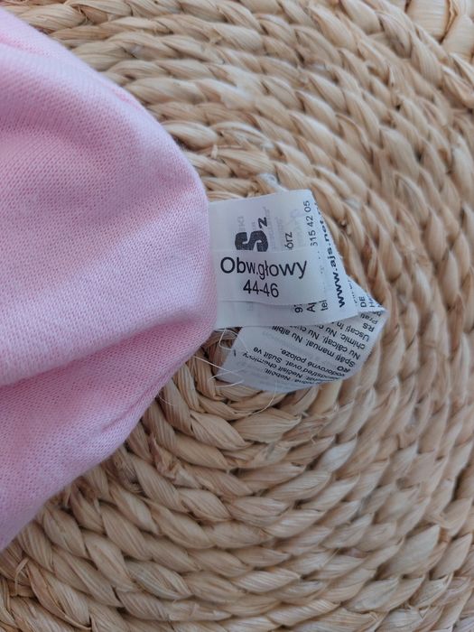 Różowa turbanowa czapeczka dla dziewczynki z serduszkiem 44-46