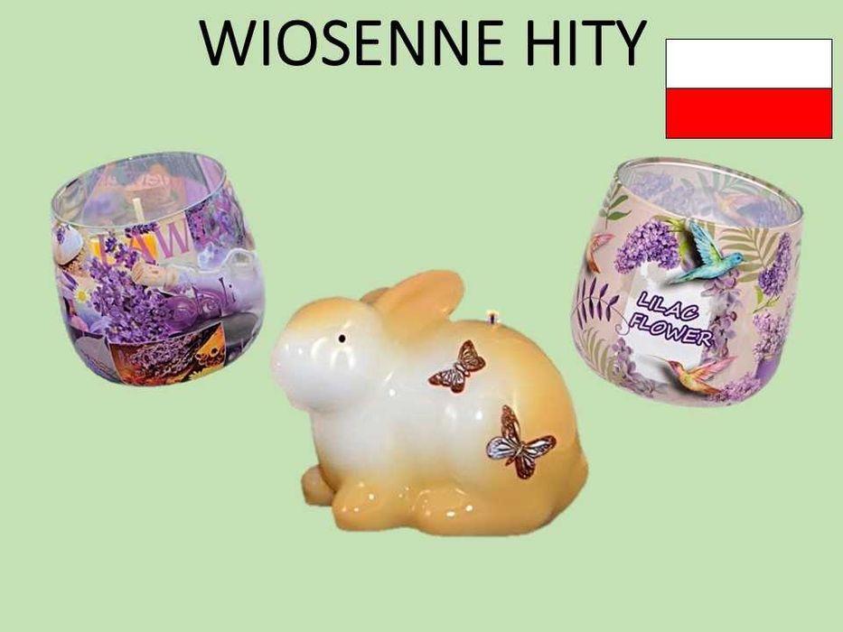 Wiosenne świece Wielkanoc hit zajączek lawenda bez tani zestaw