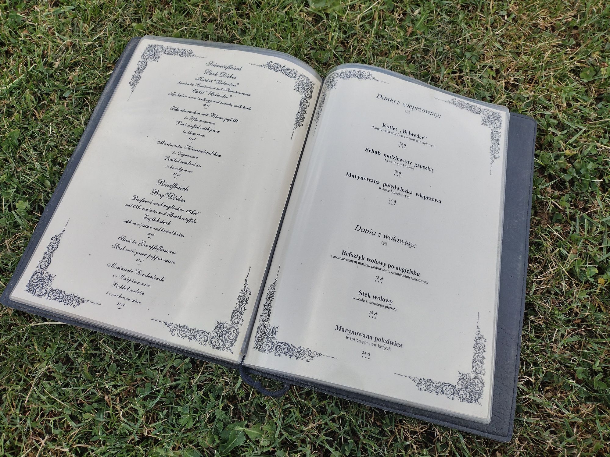 Menu restauracji Hotelu Pałac w Sieniawie