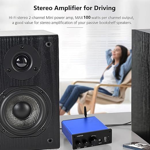 Wzmacniacz stereo LONPOO Bluetooth 100W z pilotem i wejściem AUX
