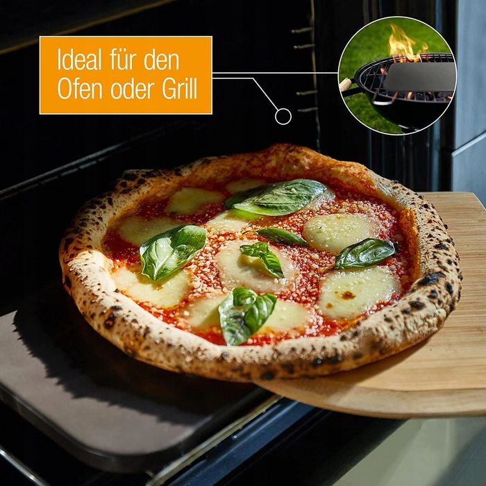 Kamień do pieczenia pizzy z szuflą prostokątny do 600° 30x38x1,5cm