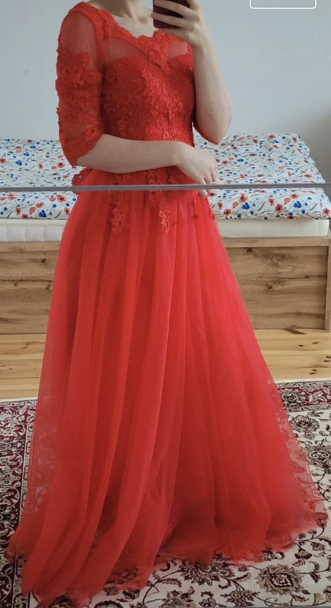 Sukienka wieczorowa studniówka na wesele suknia długa czerwona tiul