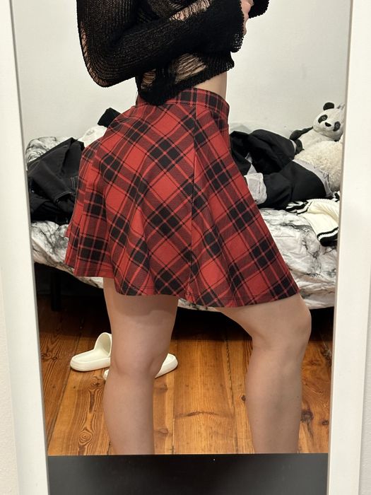 Czerwona spódnica w kratę y2k alternative emo aesthetic vintage S/36