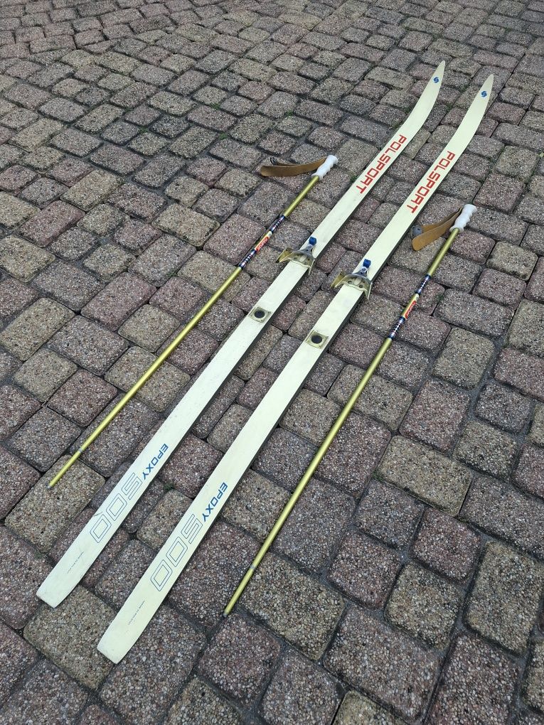 Zestaw narty biegowe Polsport Epoxy 500 + kije retro PRL, lata 70/80