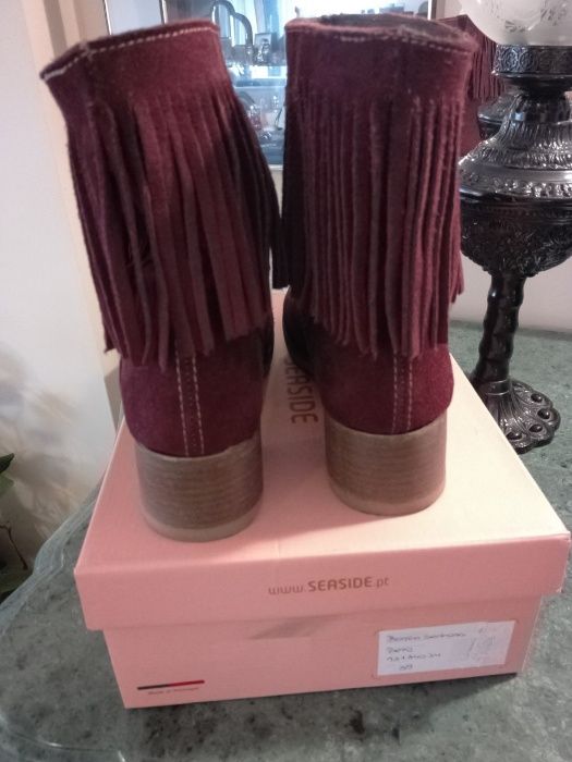 Botins Botas Bordeaux Pele Franjas 38 Como Novas