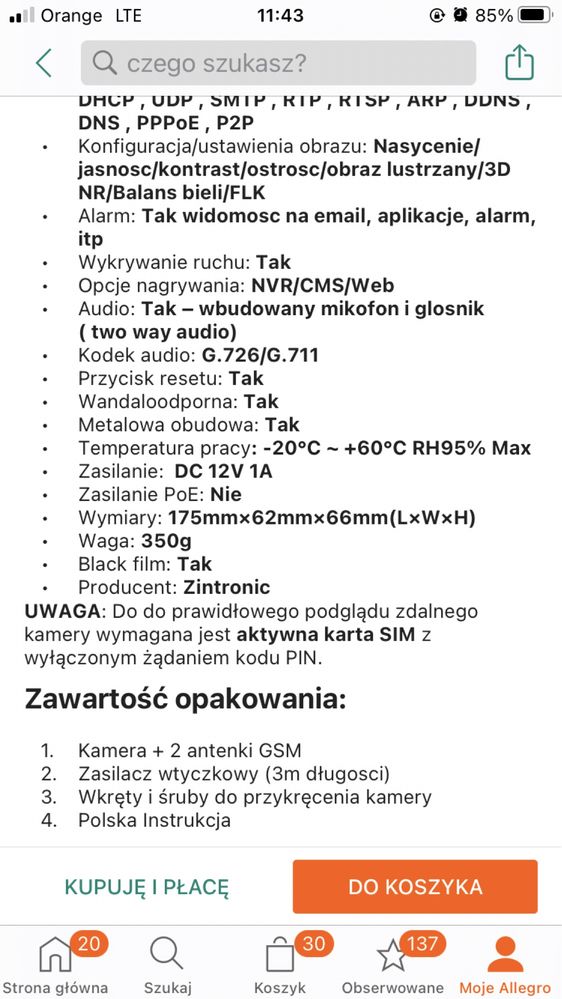 Kamera zewnętrzna 3G 4G IP GSM 5Mpx zintronic A5