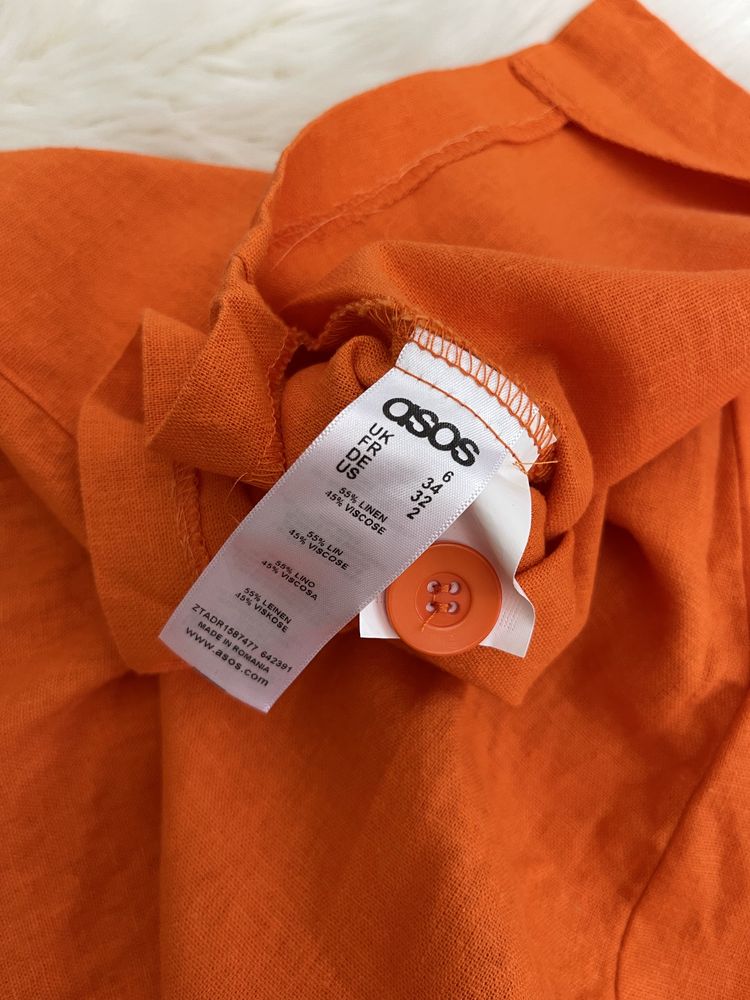 Asos letnia pomarańczowa lniana sukienka XXS 32